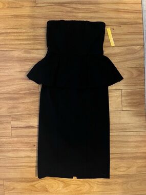 Alice + Olivia Strapless Black Peplum Pencil Dress